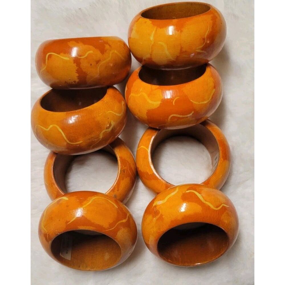 Kenzo Napkin Rings Holders 8 Pc. Hand Painted Wooden Table Decor India